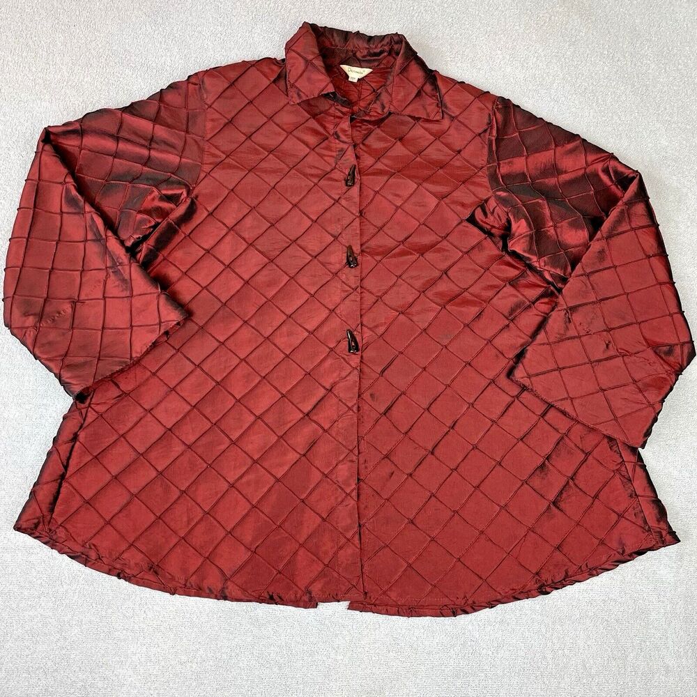 Dorman Swing Jacket Women's L Red Iridescent Diamond Textured Button Front/Back